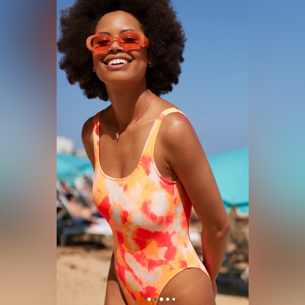 Aerie Babewatch One Piece Cheekiest Swimsuit Neon Orange/ Pink Tie Dye Size XXL